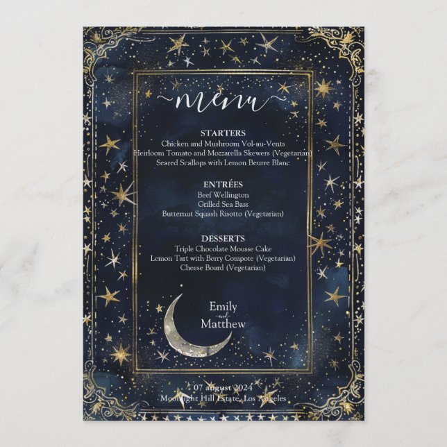 Menu Mariage Romantique Nuit Étoilée (Devant)