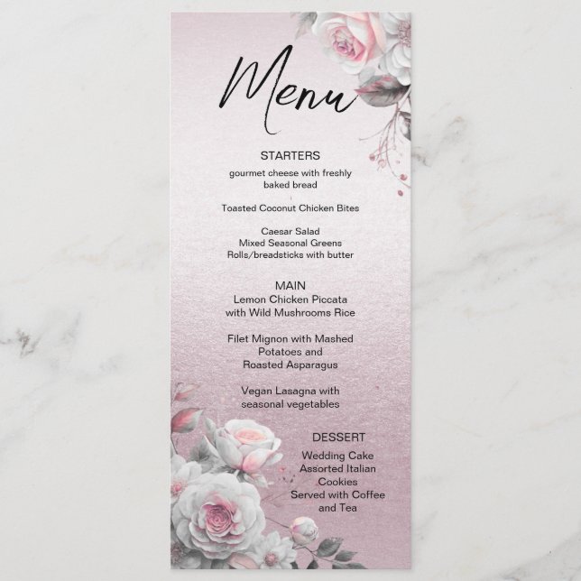 Menu Mariage Rose Blanc Floral (Devant)