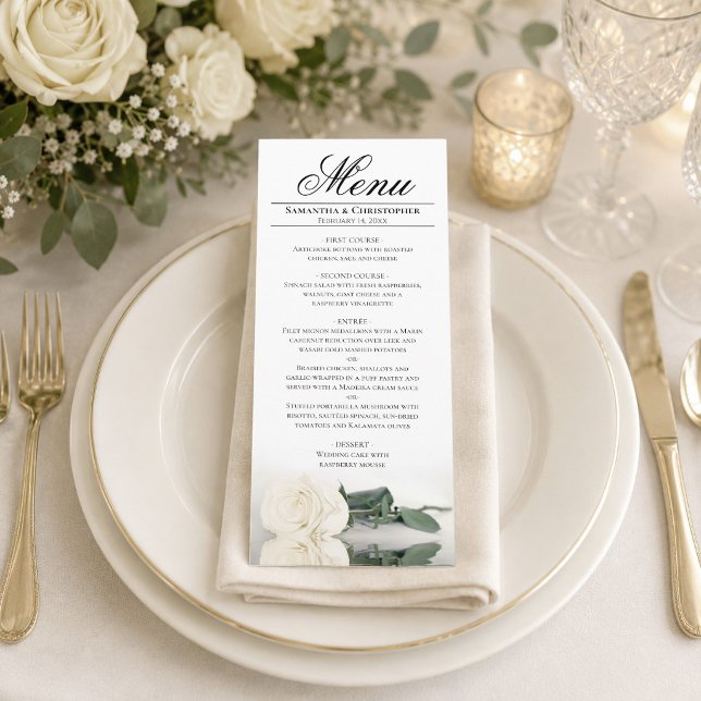 Menu Mariage Rose Blanche Elégante avec Reflets (Créateur téléchargé)