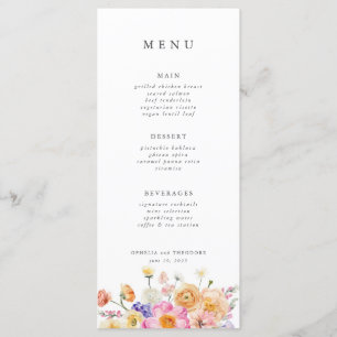 Menu Mariage rose Bleu Botanique Moderne Élégant