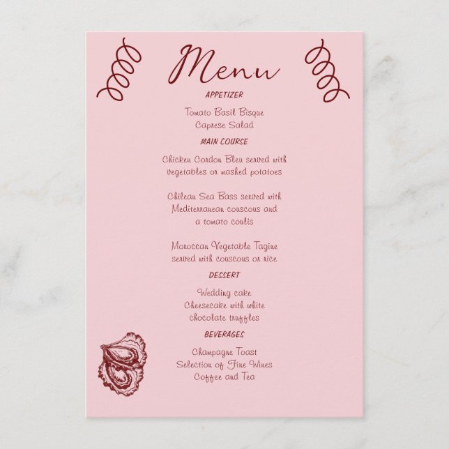 Menu Mariage Rose Caprices et Gribouillis Fantaisistes  (Devant)