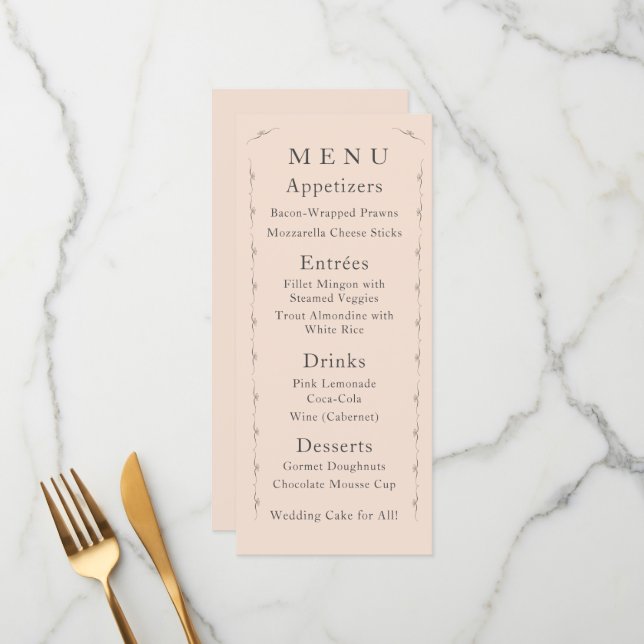 Menu Mariage rose Champagne Simple Catholique (Devant/Arrière en situation)