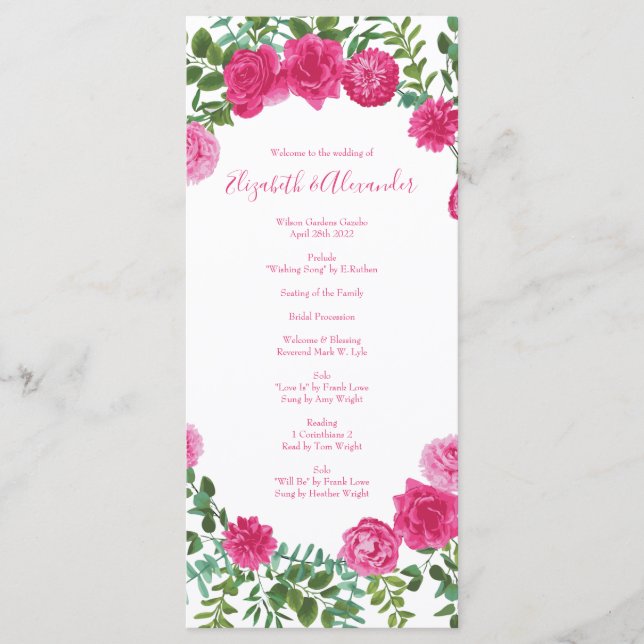 Menu Mariage rose clair Roses Floral moderne (Devant)