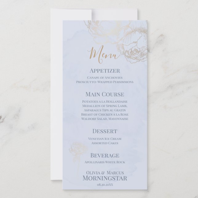 Menu Mariage Rose doré Aquarelle or (Devant)