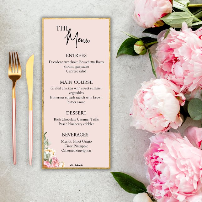 Menu Mariage rose et or (Créateur téléchargé)
