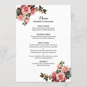Menu Mariage rose et rouge foncé moody