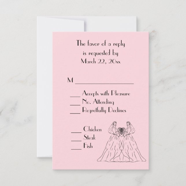 Menu Mariage rose lesbienne Choix RSVP (Devant)