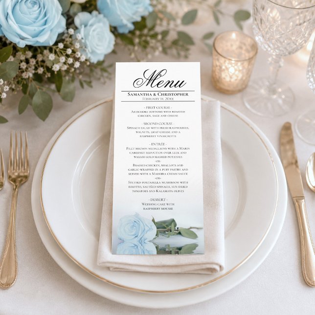 Menu Mariage Rose Miroir Bleu Poussiéreux Lumière Éléga (Créateur téléchargé)
