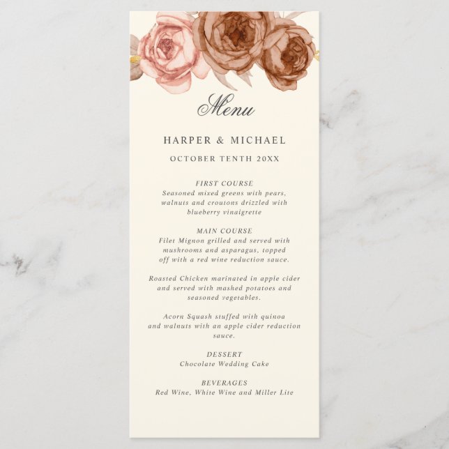 Menu mariage rose monogramme (Devant)
