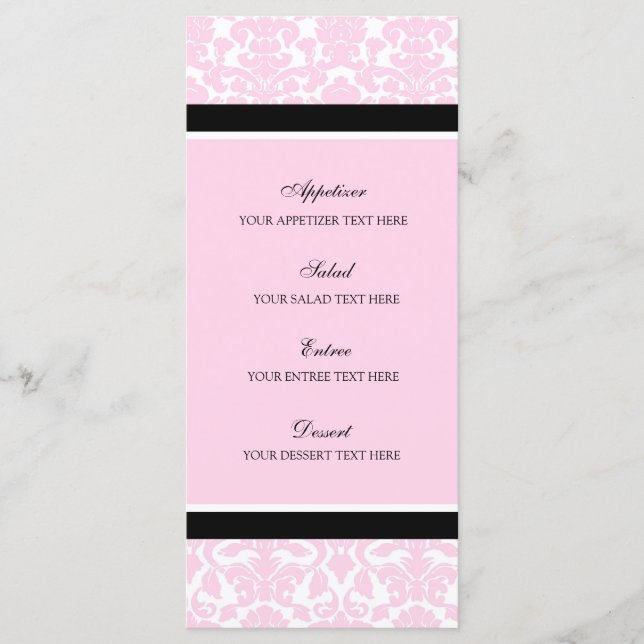 Menu mariage Rose noir Damas (Devant)