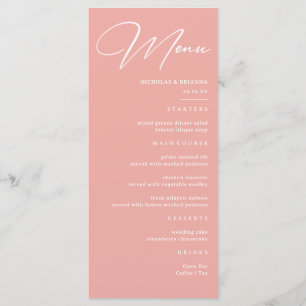 Menu Mariage Rose Pastel