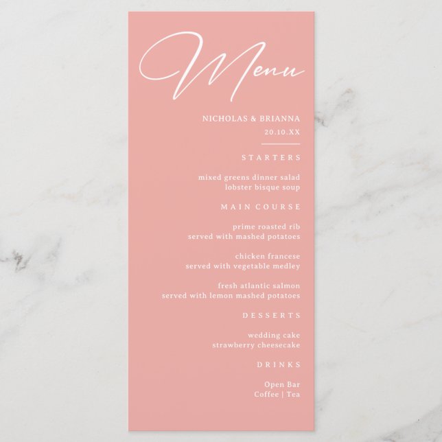 Menu Mariage Rose Pastel  (Devant)