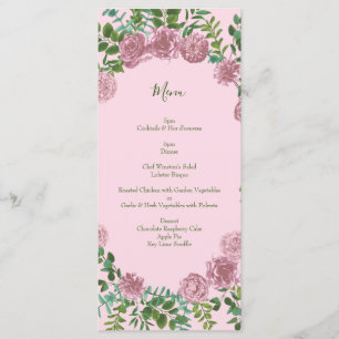 Menu Mariage rose Pastel Vintage Lumière Florale Roses