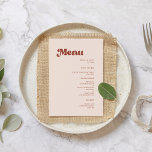 Menu Mariage rose pêche rétro élégant<br><div class="desc">Un thème rétro chic : adoptez ce design typographique légèrement vintage et élégant pour votre papeterie mariage,  avec un thème orange brûlé,  terre cuite,  sucre brun et rose pêche. Texte,  couleurs et arrière - plans entièrement personnalisables.</div>