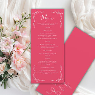 Menu Mariage Rose Pétale Rose Vintage Dessinée à la Mai