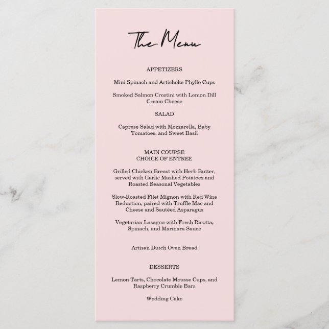 Menu Mariage rose Rose du jardin (Devant)