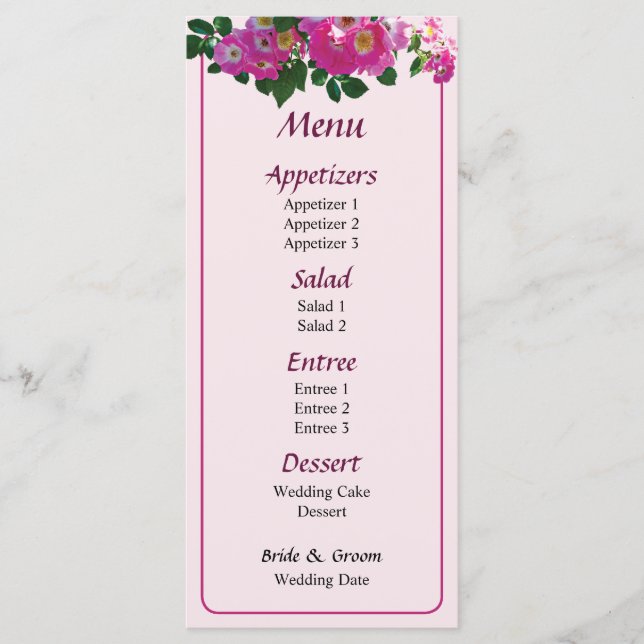Menu Mariage Rose rose Rambler (Devant)