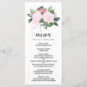 Menu Mariage Rose Sweet Pink Watercolor