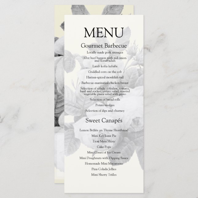 Menu Mariage Rose vintage (Devant / Derrière)