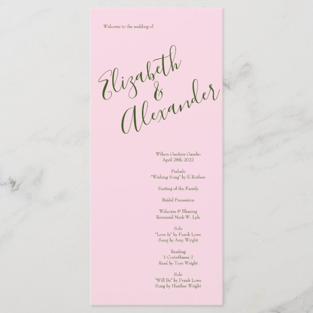 Menu Mariage rose Vintage (Devant)