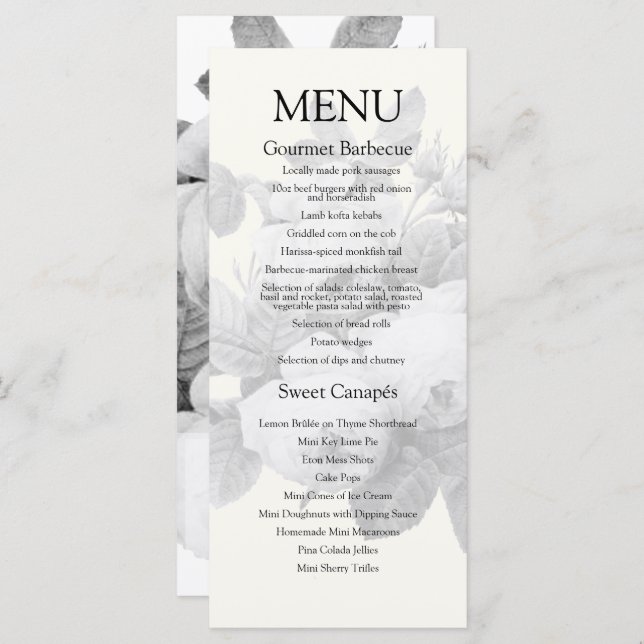 Menu Mariage Rose vintage (Devant / Derrière)
