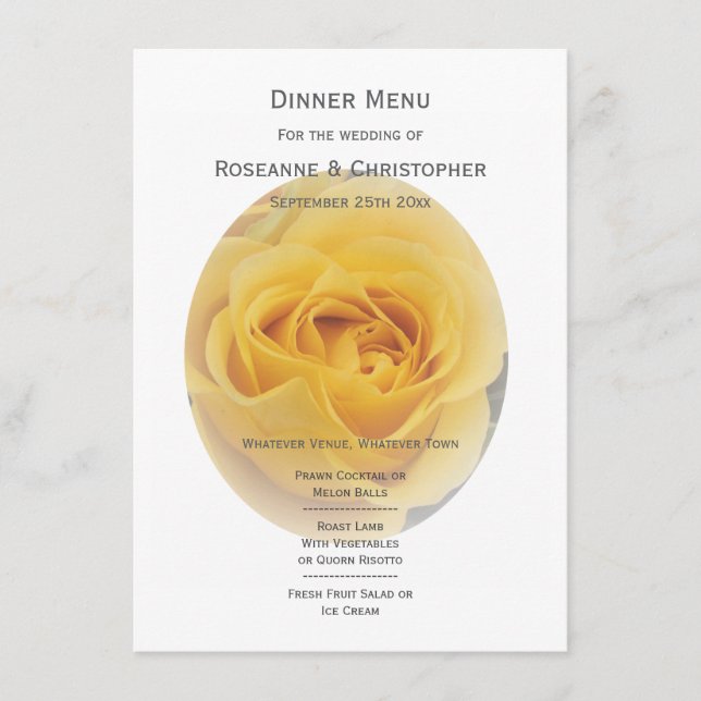 Menu Mariage Rosebud jaune (Devant)