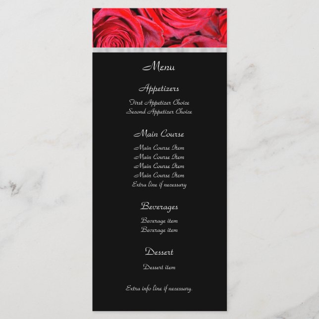 Menu Mariage Roses noires et rouges (Devant)