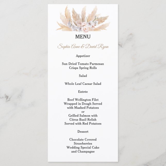 Menu Mariage Roses Rouges Orchidée Blanche Herbe des Pa (Devant)