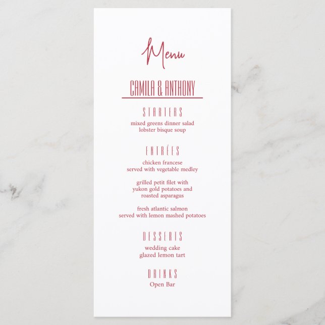 Menu Mariage rouge (Devant)