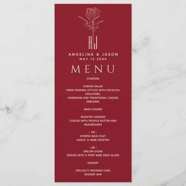 Menu Mariage Rouge Élégant (Devant)