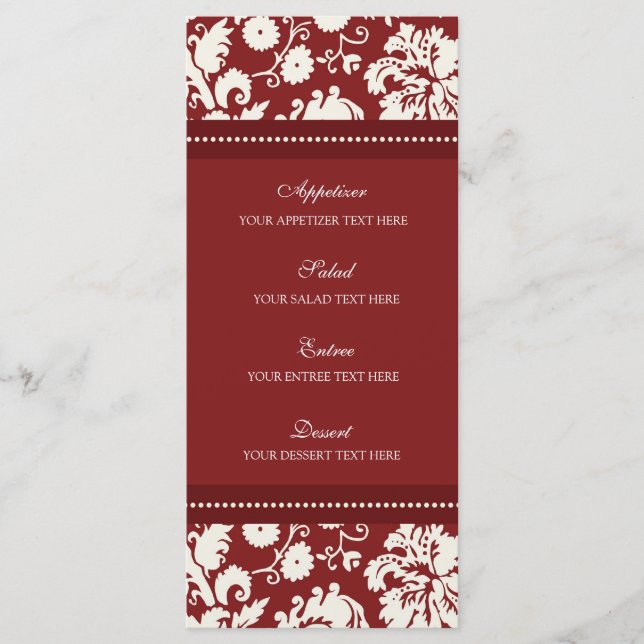 Menu mariage Rouge Floral Damask (Devant)