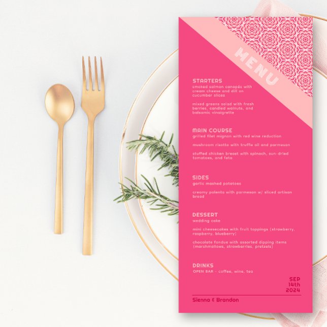 Menu Mariage rouge Rose géométrique (Créateur téléchargé)