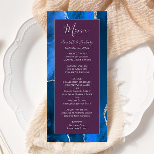 Menu Mariage Royal Bleu Argent Agate Prune
