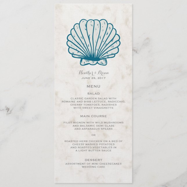 Menu Mariage Royal Blue Rustic Seashell (Devant)