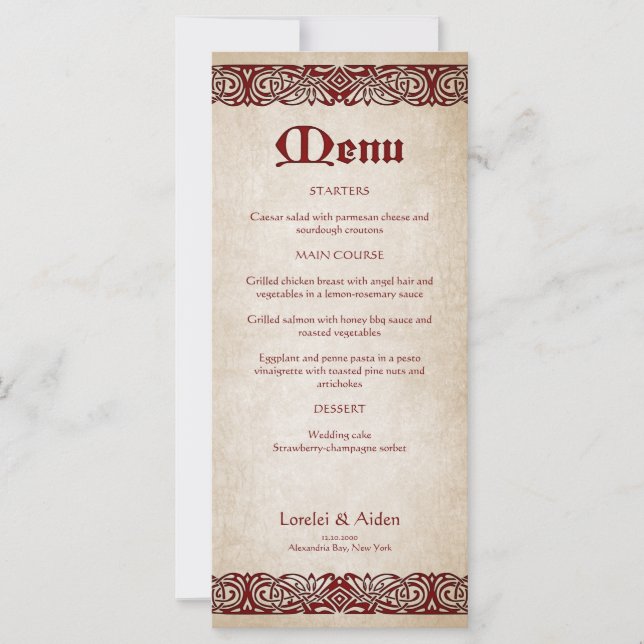 Menu Mariage royal de l'épée (Devant)