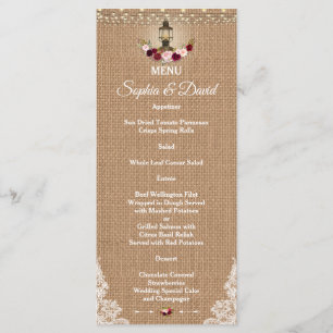 Menu Mariage Rustic Lace Burlap String Lights