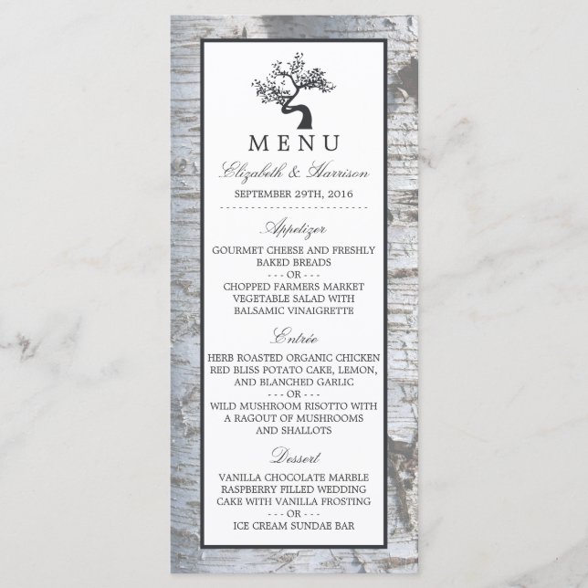 Menu Mariage Rustic Silver Birch Tree (Devant)