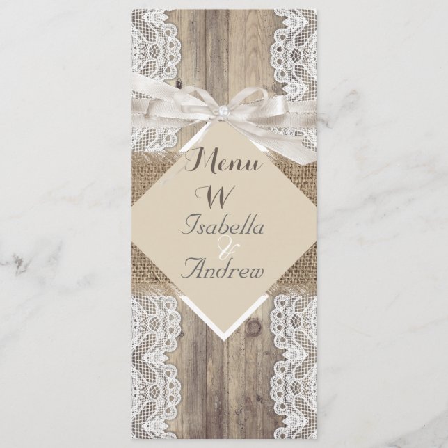 Menu Mariage Rustique Beige Blanc Dentelle Bois To (Devant)