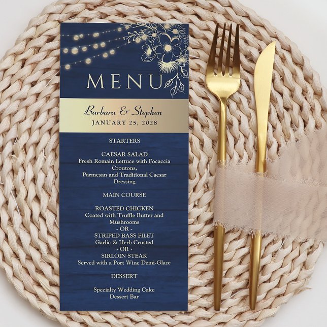 Menu Mariage rustique bleu marine (Créateur téléchargé)