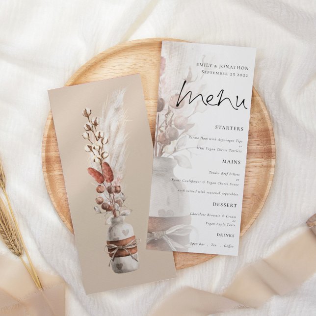 Menu Mariage Rustique Boho Pampas Grass Overlay Me (Créateur téléchargé)