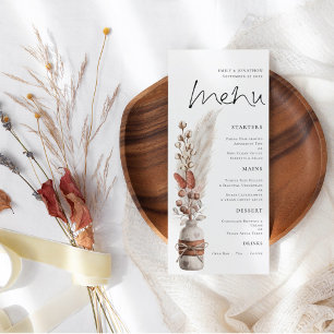 Menu Mariage Rustique Boho Pampas Grasses