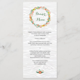 Menu Mariage Rustique de céréales Florales de bois