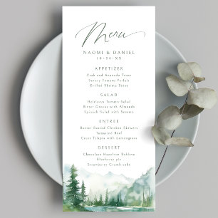 Menu Mariage Rustique de Montagne à l'Aquarelle de Sage