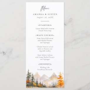 Menu Mariage rustique de montagne en forêt de pins en a
