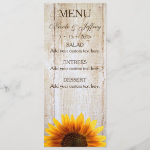 Menu Mariage rustique de tournesol de pays