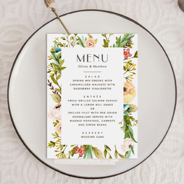 Menu Mariage rustique d'été à la florale verdoyante aqu (Créateur téléchargé)
