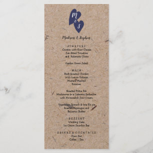 Menu Mariage rustique   Kraft Papier Monogramme Marine 