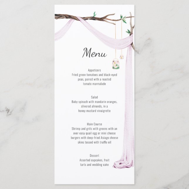 Menu Mariage Rustique Lilac Drape Tree Branch (Devant)