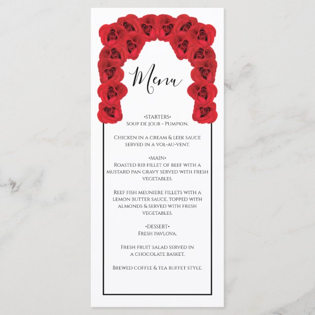 Menu Mariage Rustique Red Roses (Devant)