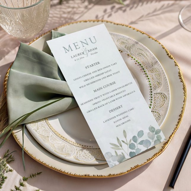 Menu Mariage Rustique Vert Sauge Eucalyptus (Créateur téléchargé)